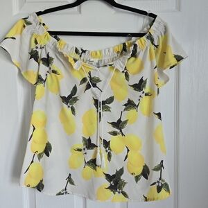 Lemon Print Off-Shoulder Blouse